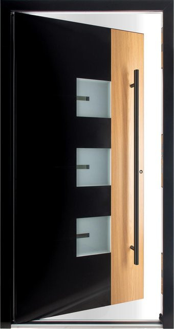 Moderno Haustür M330P Bicolor Wood mit Glaseinsatz, Schwarz-Eiche Natur, Aluminium, B: 110 cm, H: 210 cm, DIN Rechts - Bild 1