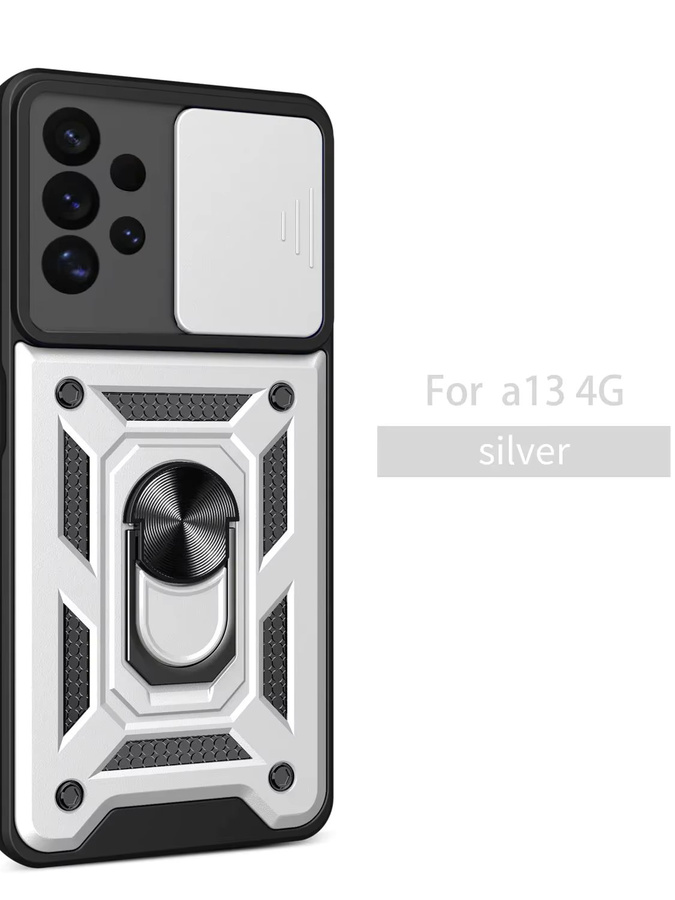 Magnetische Stoßfeste Schutzhülle für Samsung Galaxy A13 4G mit Kameraobjektiv-Schutz und Auto-Halterung Ring in Silber - Bild 7