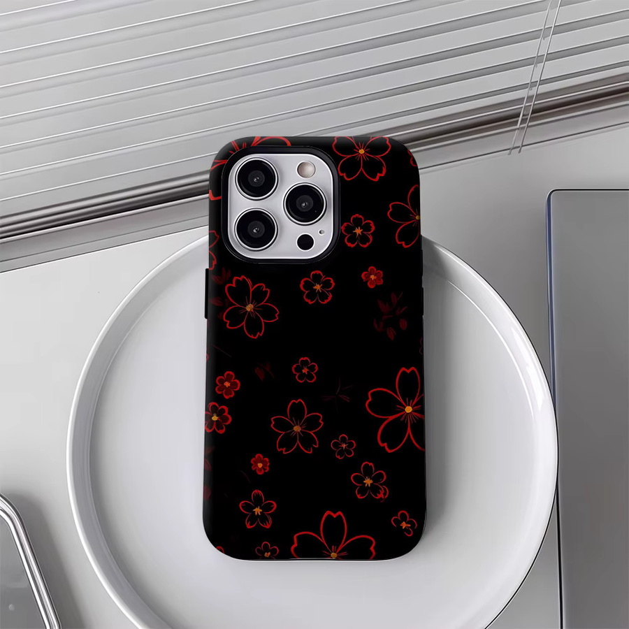 Crimson Petal Magnetische Handyhülle für iPhone 17 16 15 14 13 Pro Max Plus in Schwarz – Robuste Einzel- und Doppelschicht-Schutzhülle - Bild 4