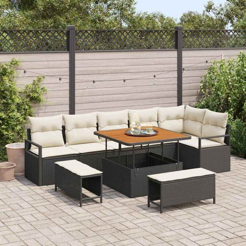 vidaxl Garten-Sofa-Set aus Poly-Rattan mit 9-teiligem Kissen-Set in Schwarz - Bild 1