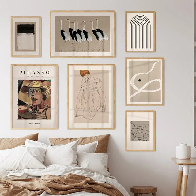 Potdemiel Abstrakte Picasso Wandkunst als Leinwanddruck im Boho-Stil in Schwarz - Bild 1