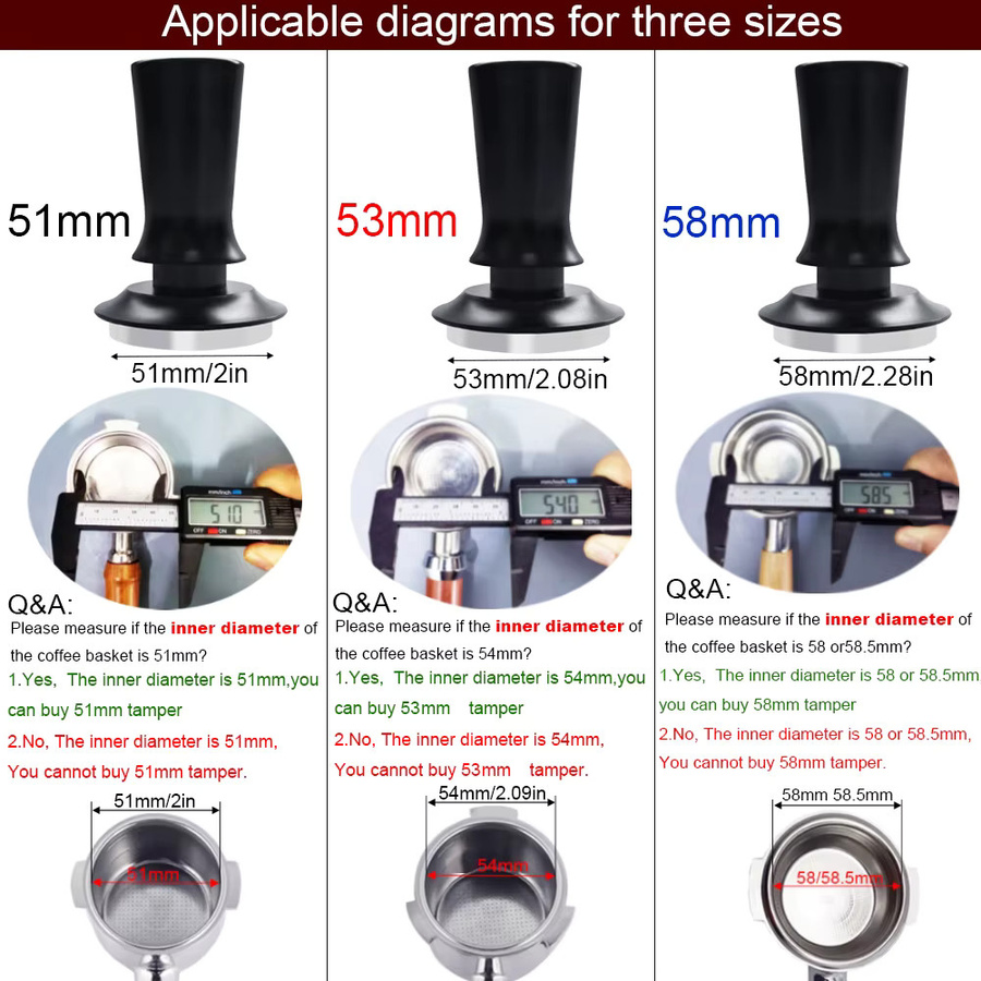 XINGZHAOHOME Espresso-Tamper Set in Schwarz mit WDT-Rührwerkzeug, Puck-Screen, Dosiertrichter und Reinigungsbürste für 51 mm, 53 mm oder 58 mm - Bild 2