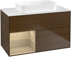 V&B Waschtischunterschrank Finion mit Wandbeleuchtung, Walnuss Veneer, Breite: 100 cm, Tiefe: 60,3 cm - Bild 1
