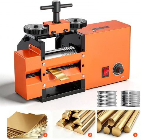 VEVOR Elektrisches 3-in-1 Schmuckwalzwerk für Flach, Vierkant und Rund, Einstellbare Dicke 0,03–7 mm, Farbe Orange, Material Stahl - Bild 1