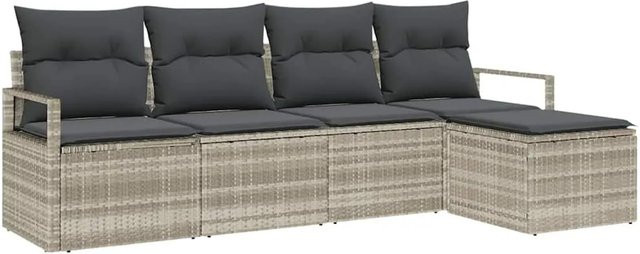 vidaXL Garten-Sofa-Set 5-teilig aus Polyrattan in Hellgrau mit Polsterkissen - Bild 1