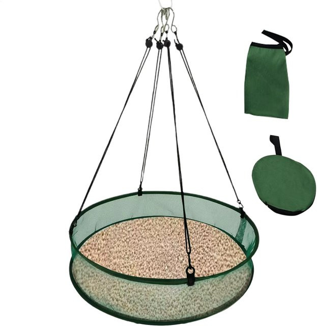 Vogelfutterschale und Kolibri-Futterspender mit Hängekette für Garten und Balkon in Grau und Grün - Bild 1
