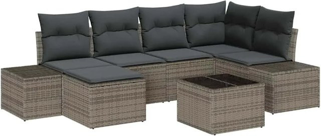 vidaXL Garten-Sofa-Set aus Poly-Rattan in Grau mit 6 Teilen, Kissen und integriertem Stauraum - Bild 1