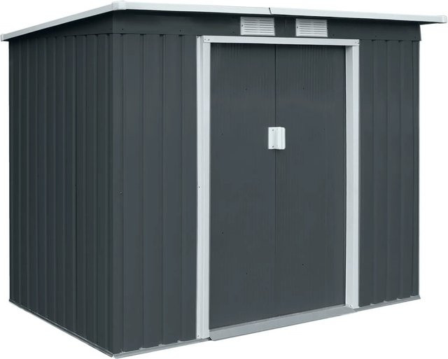 Hattoro P100 Metall Gerätehaus Geräteschuppen mit Bodenrahmen und 2 Schiebetüren, Pultdach, Dunkelgrau, 3,6 m³ - Bild 1