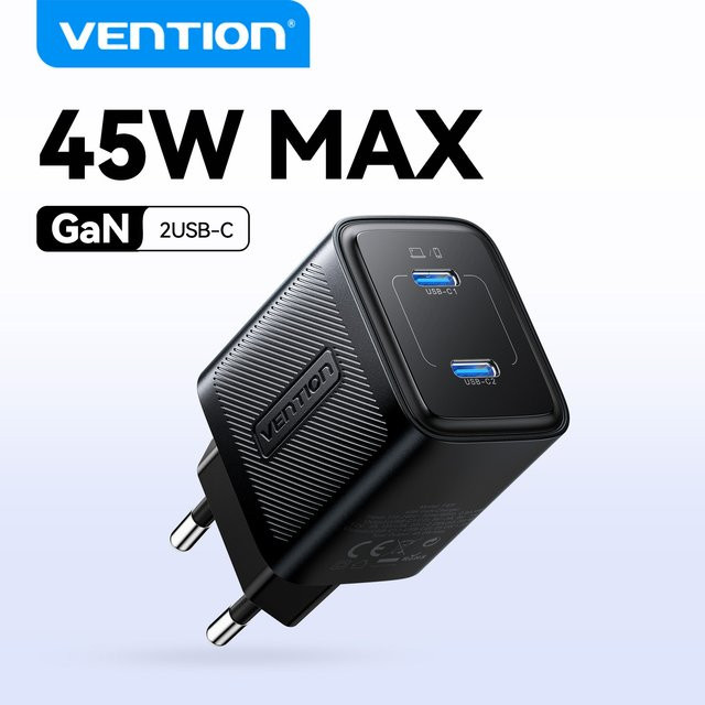 Vention 45W GaN Schnellladegerät mit PD3.0 PPS QC3.0 in Schwarz - Bild 1