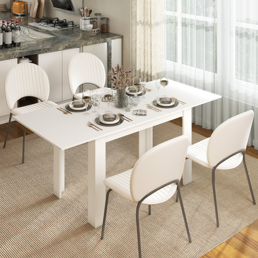 HOMCOM Esstisch ausziehbar in Weiß, rechteckiger Küchentisch für 6-8 Personen mit Butterfly-Auszug, B/T: 140 bis 180 x 80 cm - Bild 2