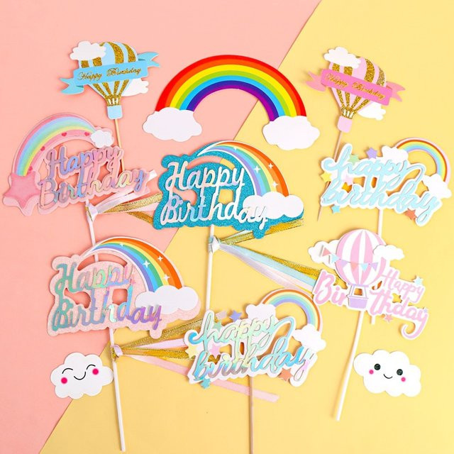 Regenbogen Wolke Sonne Geburtstag Kuchen Deko aus Papier in Multicolor - Bild 1