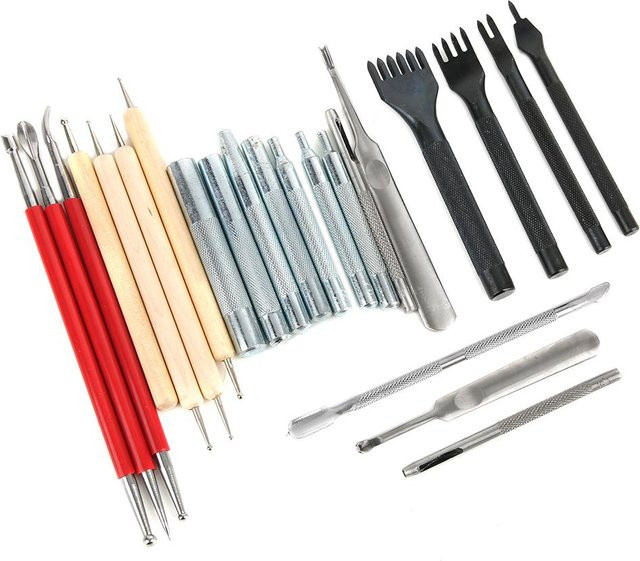 87-teiliges Lederhandwerk-Werkzeugset von aimo in Grau und Multicolour zum Handnähen, Stanzen und Schnitzen - Bild 1