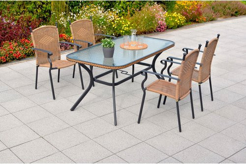 Merxx Roma Gartenmöbel-Set 5-tlg. aus Aluminium und Kunststoffgeflecht mit Sicherheitsglas in Braun und Graphitfarben - Bild 1