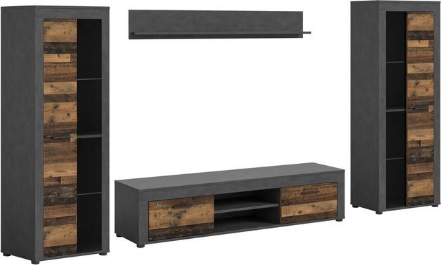 Wohnwand Jam Matera von xonox.home in Old Wood Nachbildung, Farbe Braun, B/H/T: 159 x 310 x 35 cm - Bild 1