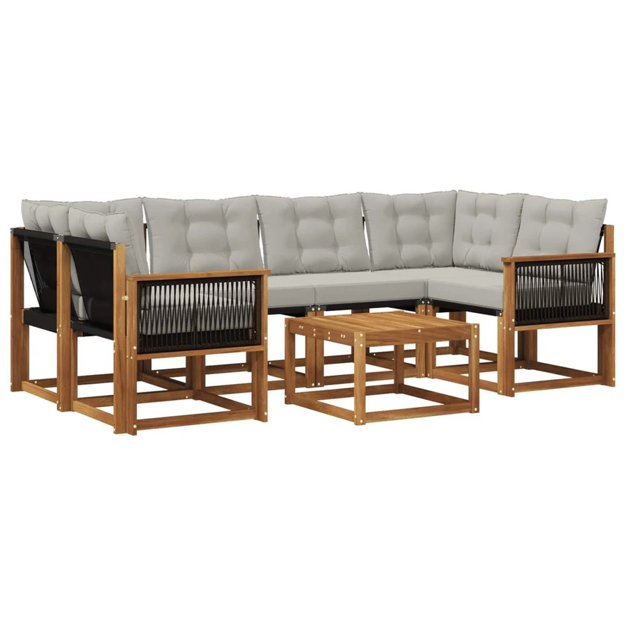 vidaXL Outdoor-Sofagarnitur L-Form aus Akazienholz mit Textilene und Kissen, Hellgrau - Bild 2