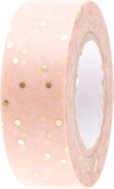 Rico Design Paper Poetry Washi Tape mit Punktemuster in Puder-Gold und Rosa, Breite: 1,5 cm, Länge: 10 m - Bild 1