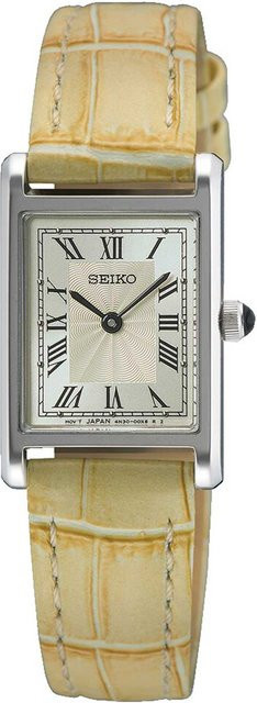 Seiko Damenuhr, Analoguhr, Quarz, Edelstahl, Leder, Silber, 19 mm - Bild 1
