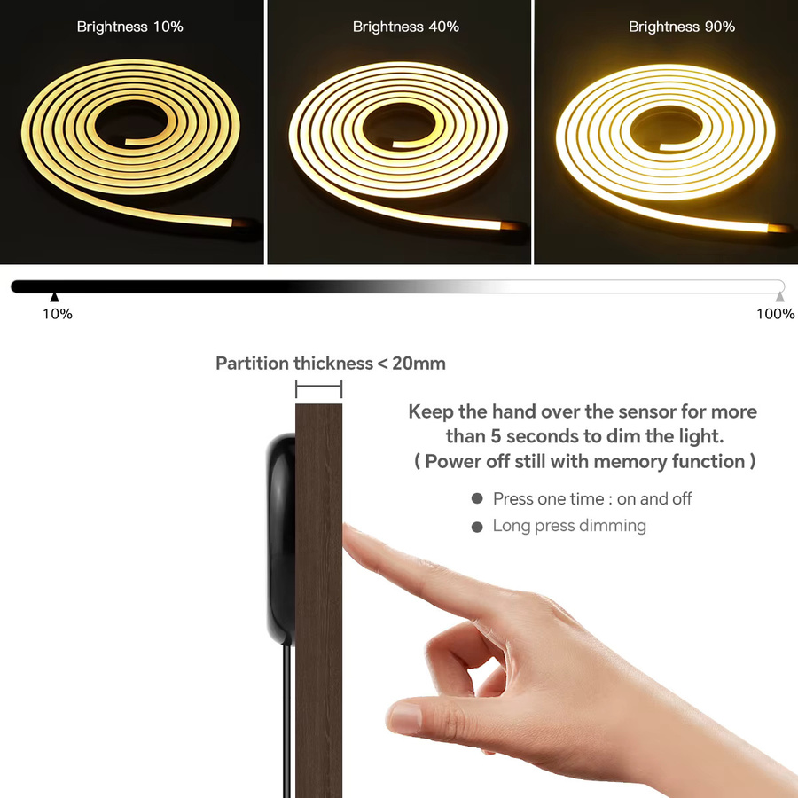 Lcamaw Neon Flex LED-Streifen aus Silikon in Schwarz mit warmweißem Licht und dimmbarer Touch-Steuerung inklusive Netzteil - Bild 3
