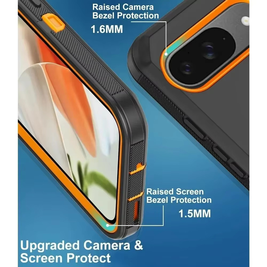 Robuste und stoßfeste Schutzhülle in Militärqualität für Google Pixel 10, 9, 8, Pro, XL, 9A, 8A in Schwarz und Orange - Bild 4