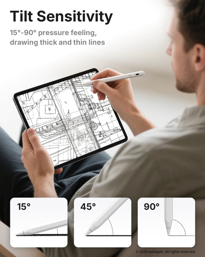 MetaPen A8 Stylus-Stift in Weiß für Apple iPad Pro, Air und andere Modelle (2018-2026) mit Neigungssensitivität und Pixel-Präzision - Bild 4