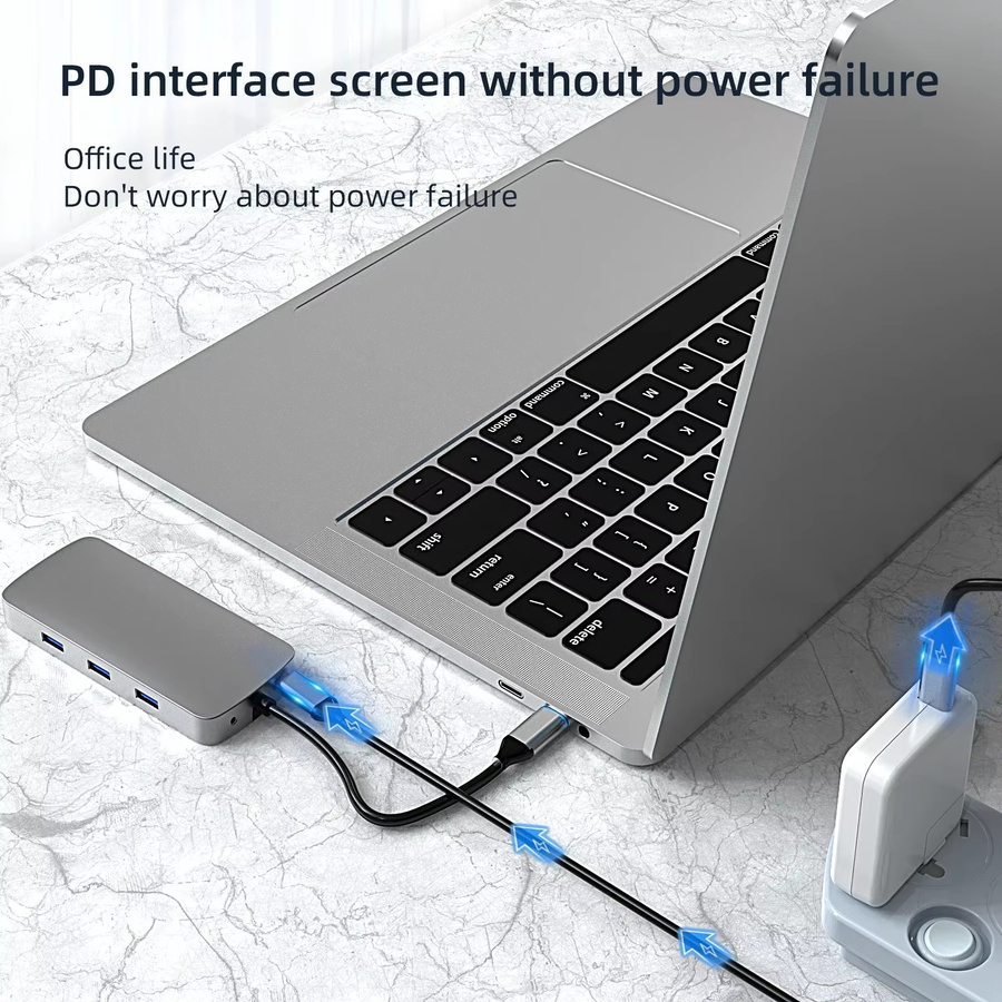 Basix 10-in-1 USB-C-Hub Multiport-Dockingstation in Grau mit HDMI und PD 100 W für MacBook Pro Air M1 - Bild 2
