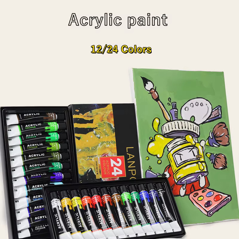 Professionelles Acrylfarben-Set mit 24 Farben und Pinsel-Set in Multicolour, 12 ml Tuben für Künstler und DIY-Malerei - Bild 4