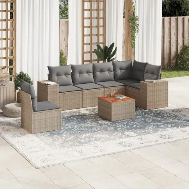 7-tlg. Garten-Sofagarnitur mit Kissen aus Polyrattan in Beige von vidaxl - Bild 1