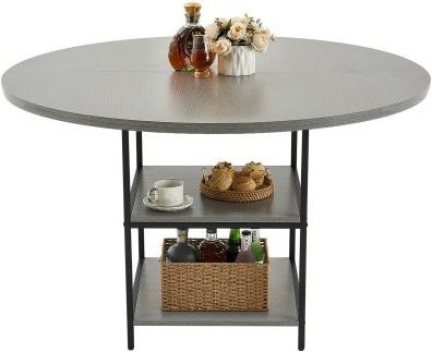 VEVOR runder Esstisch aus MDF und Eisen in Grau mit Ablage und Metallbeinen für Küche und Wohnzimmer, Durchmesser: 120 cm, Höhe: 75 cm - Bild 1