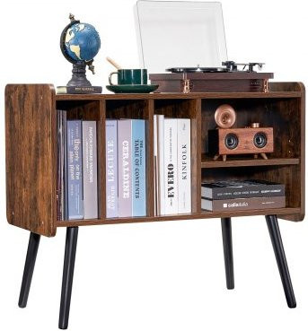VEVOR Plattenspielerständer im Vintage-Design mit Regalfächern für bis zu 220 Alben, braun, B/T/H: 80,3 x 39,6 x 67,8 cm - Bild 1