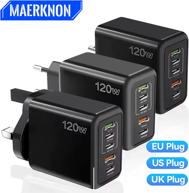 Maerknon 120 W Schnellladegerät mit USB-C Multi Ports und PD Quick Charge 3.0 Wandadapter für iPhone, Samsung, Huawei und Xiaomi Geräte - Bild 1