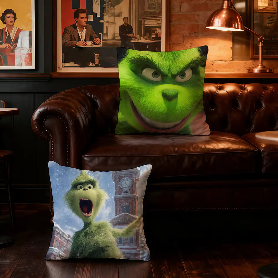 Weicher Kissenbezug mit Grinch Motiv für Sofa und Bettwäsche, quadratisch, Breite: 30 cm, Höhe: 30 cm - Bild 3