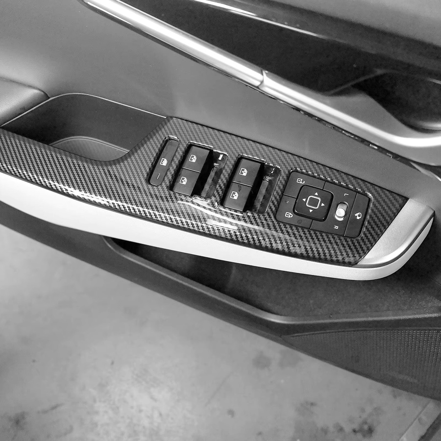 ZHEN YI TIE Carbon Faser Stil ABS Fensterheber Schalter Panel und Tür Armlehne Pad Abdeckung Trim für KIA EV6 2022 2023 2024 in Schwarz - Bild 4