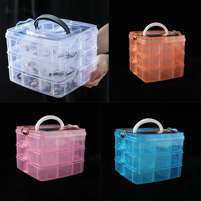 Multifunktionale Sbox Aufbewahrungsbox aus Kunststoff mit 18 Fächern in 3 Schichten, transparent - Bild 1