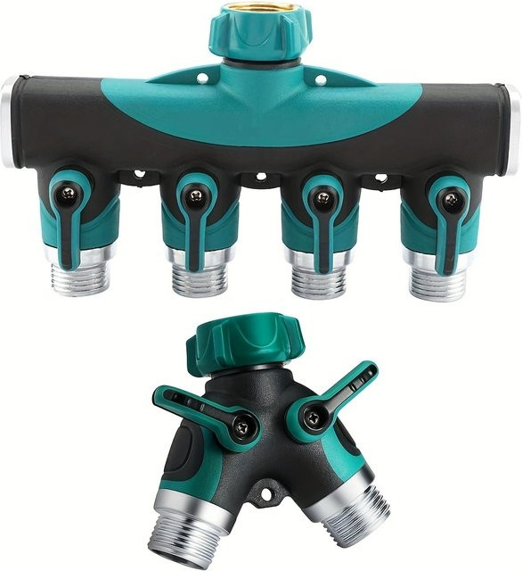 3/4 Zoll Garten-Wasserhahn-Adapter mit 4-Wege- und 2-Wege-Schlauchanschluss und Absperrventil für deinen Hausgarten - Bild 1