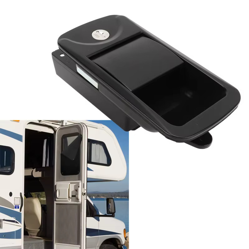 Wohnmobil-Türschloss mit 2 Schlüsseln aus Zinklegierung in Schwarz, Unterputz-Wohnmobil-Türgriff für Yacht und Wohnmobil, B/H: 6,2 x 3 Zoll - Bild 3