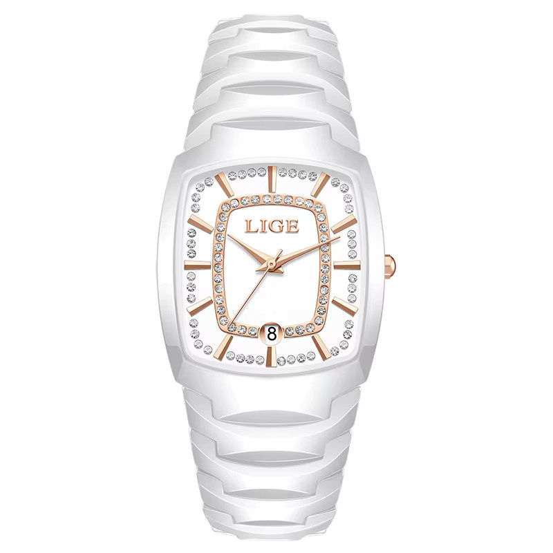 LIGE Armbanduhr Quarz, Keramik, Gold, Damen - Bild 4