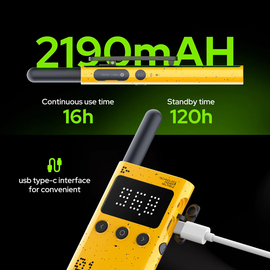BEEBEST A101OS Lito Walkie-Talkie in Gelb mit 5 km Reichweite und IP54 Schutz für Outdoor-Sicherheit sowie Finger-PTT für XIAOMI 2S - Bild 4