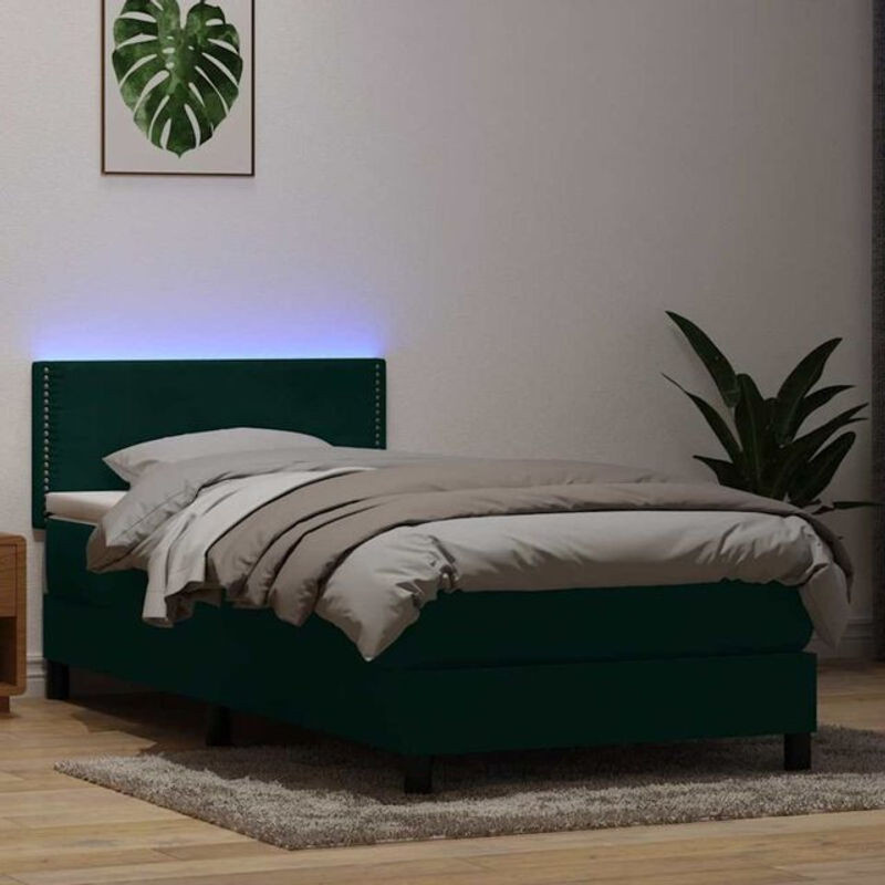 vidaxl Boxspringbett mit Matratze in Dunkelgrün aus Samt, B/T/H: 80 x 220 x 78 cm - Bild 1