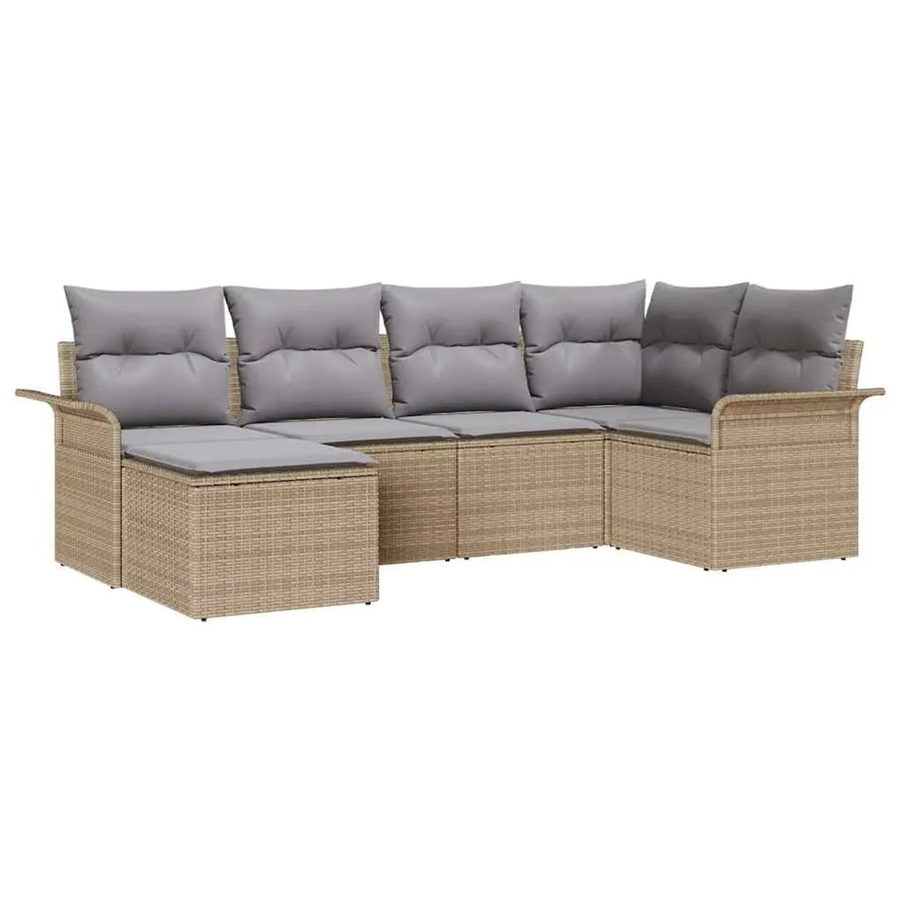 vidaXL Garten-Sofa-Set aus Polyrattan in Beige, 6-teiliges L-Shape Lounge-Set mit Polsterkissen für Terrasse und Garten - Bild 2