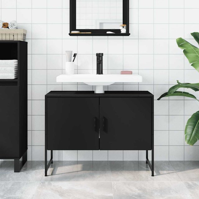 VIDAXL Badezimmer-Waschtisch in Schwarz mit Aufbewahrungsschrank, B/T/H: 80 x 33 x 60 cm - Bild 1
