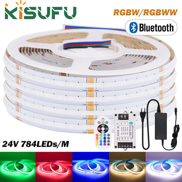 KISUFU RGBWW COB LED-Streifen Set mit Bluetooth-Steuerung, 24V, Multicolour, Selbstklebend, 2,4 m Länge - Bild 1