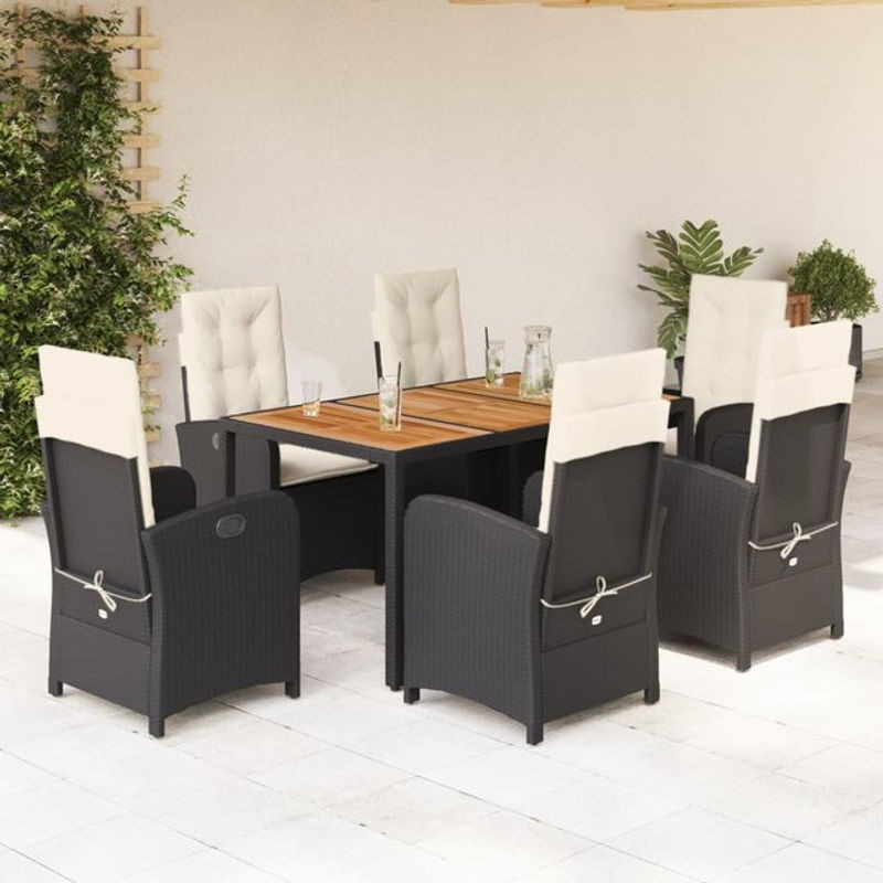 Vidaxl 7-teiliges Gartenmöbel-Set aus Polyrattan mit Kissen in Schwarz - Bild 1