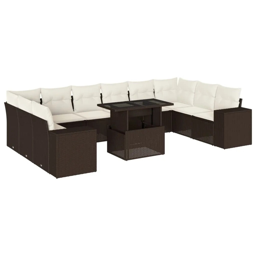 vidaXL 11-teilige Garten-Sofagarnitur aus Poly-Rattan mit Kissen in Braun und Cremeweiß - Bild 2