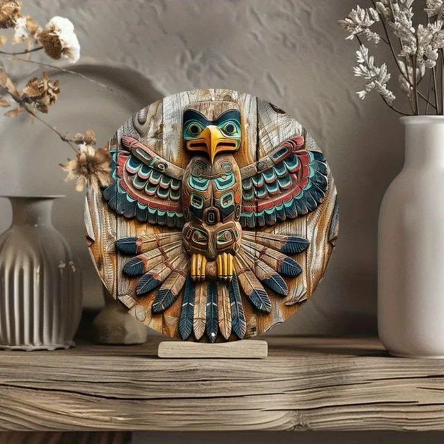 CIFBUY Native American Totem Pole Wandkunst aus wasserdichtem Aluminiumschild - Bild 1