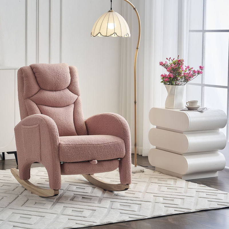 DEKO COLLECTION Schaukelstuhl Relaxsessel mit Armlehnen aus Bouclé und Teddy-Stoff in Rosa, B/T/H: 66 x 96-125,5 x 99 cm - Bild 2