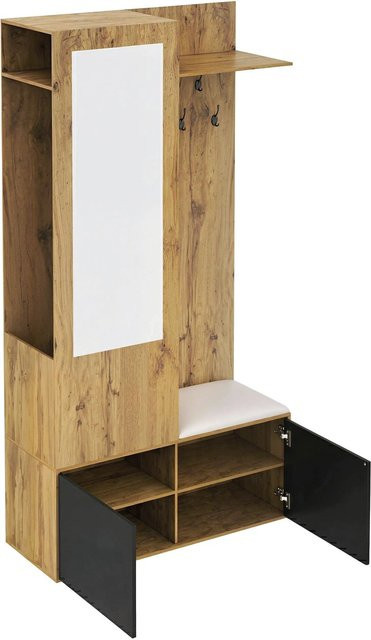 okwish Garderoben Set mit Spiegel und Schuhschrank in Natur/Braun, B/T/H: 100 x 38 x 191 cm - Bild 1
