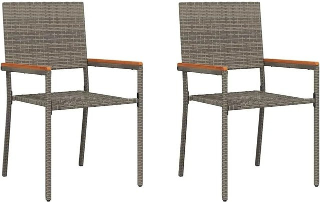 vidaXL Garten Stapelstühle aus Polyrattan in Grau und Braun, 2er Set, UV-beständig - Bild 1