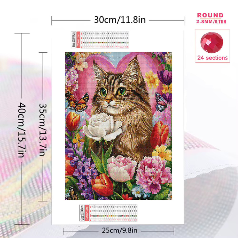 Momoart Diamond Painting DIY Set Katze mit Pfingstrosen Blumen in Multicolour aus Acryl, Breite: 20,0 cm, Höhe: 30,0 cm - Bild 2