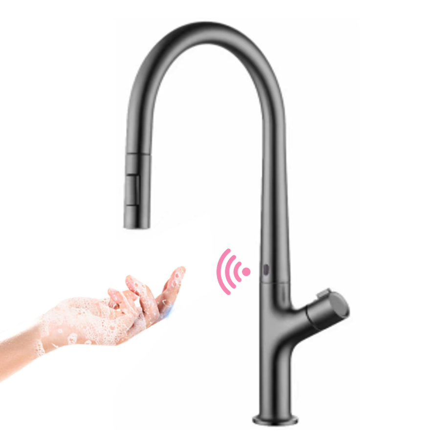 Gestana Moderner Ausziehbarer Küchenhahn in Grau mit Intelligenter Sensorsteuerung und 2 Funktionen für Warm- und Kaltwasser - Bild 3