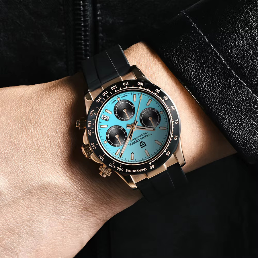 PAGANI DESIGN Chronograph, Quarz, Edelstahl, Gold, Blau, Herren - Bild 2